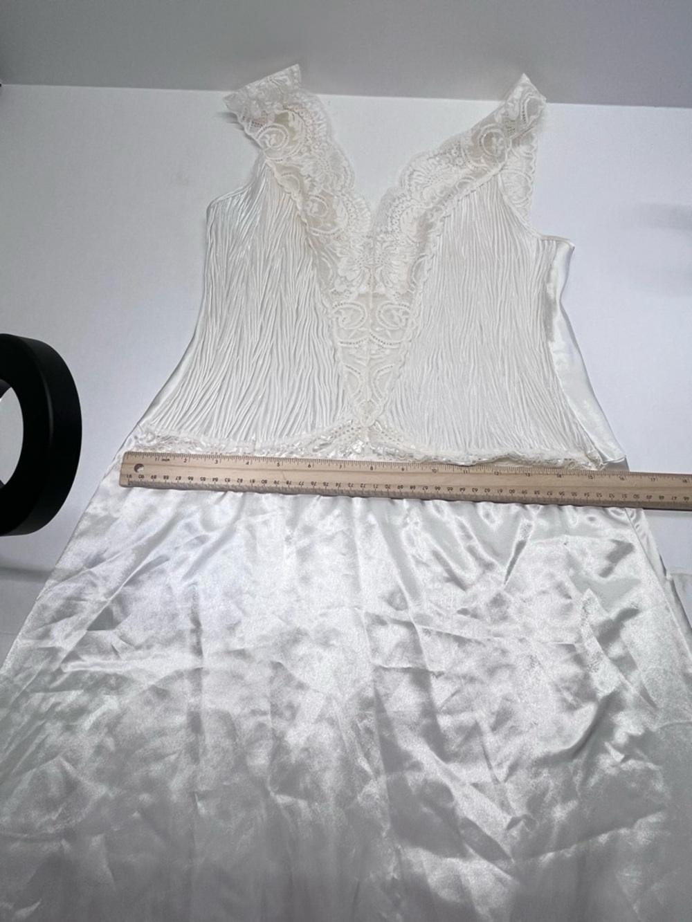 Vintage Ivory Lace-Trim Satin Chemise Slip Nightgown Lingerie Sz 12UK 8US - Picture 10 of 10